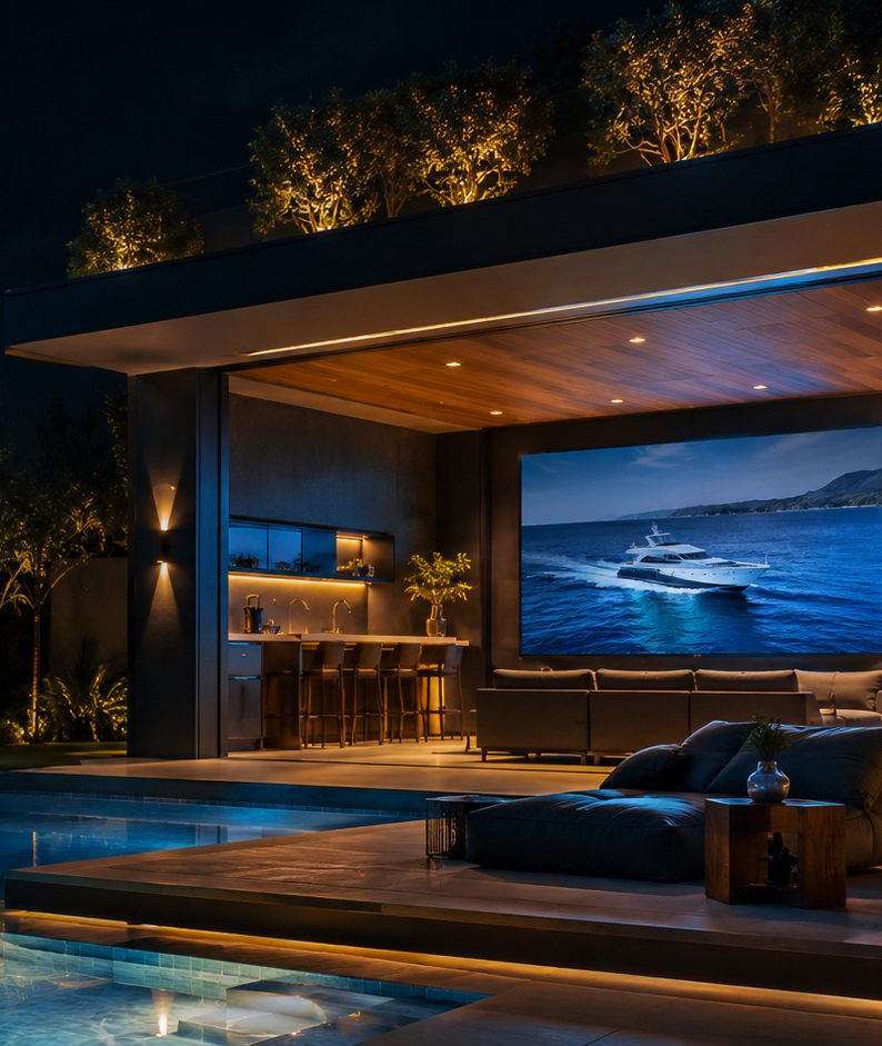 Lounge externo com telão Luuz